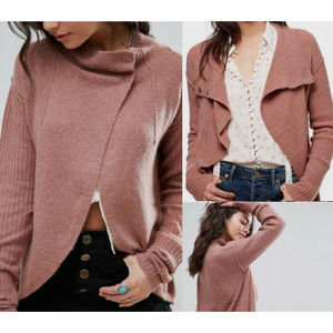 Free People | Pink Mocha Wool & Alpaca Blend Cascade Cardigan Sweater Stretchy